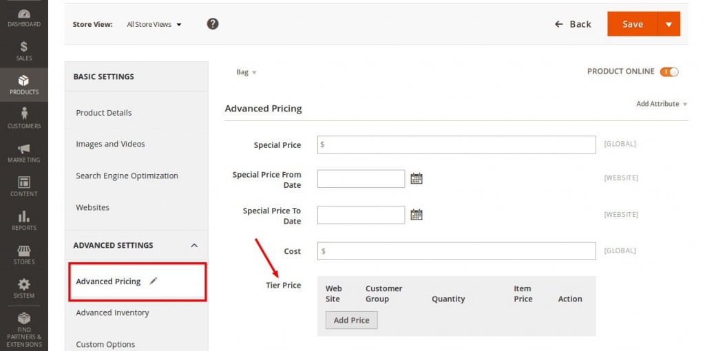 6. Click On Advanced Pricing