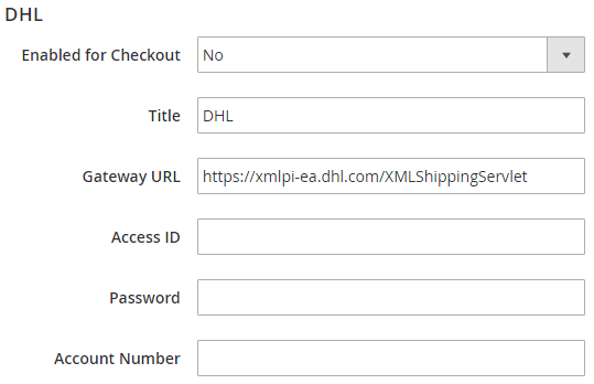 Setting DHL Carriers Options